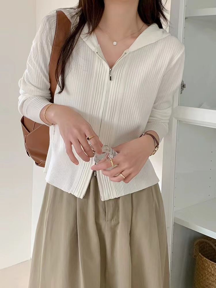 毛针织衫长袖宽松连帽小众设计感减龄慵懒风上衣女 C#10