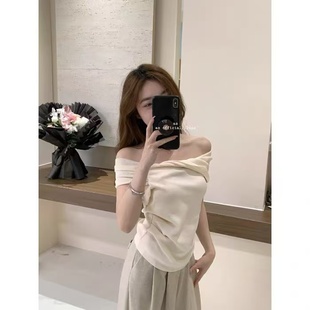 百搭辣妹露肩上衣女夏季 新款 显瘦小衫 纯色修身 韩式