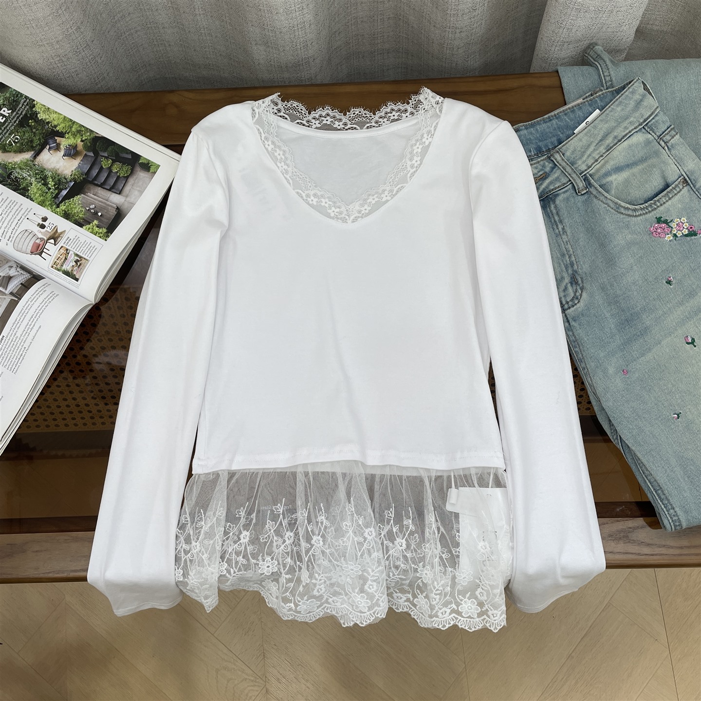 衬衫时尚新款假两件时尚小众百搭长袖休闲上衣女 J#5