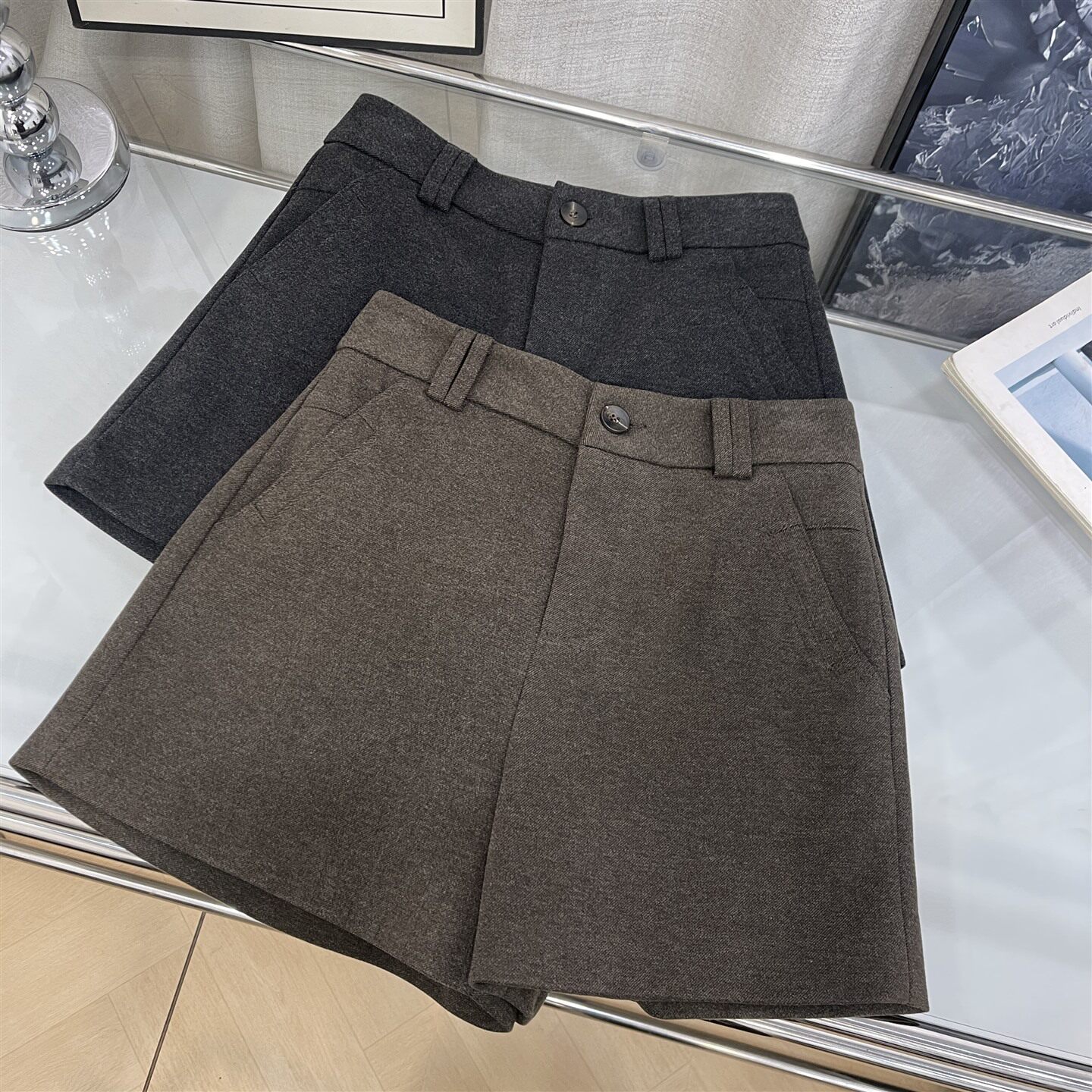 毛呢短裤女秋冬2025宽松阔腿裤A字裤外穿百搭短裤L#16