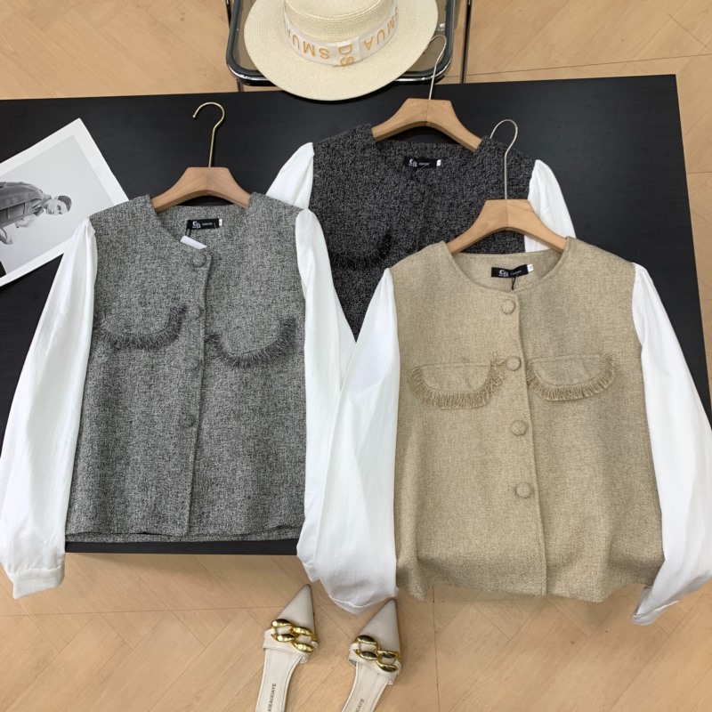 2025春季新款韩版显瘦拼接法式小香风衬衫上衣  D#18