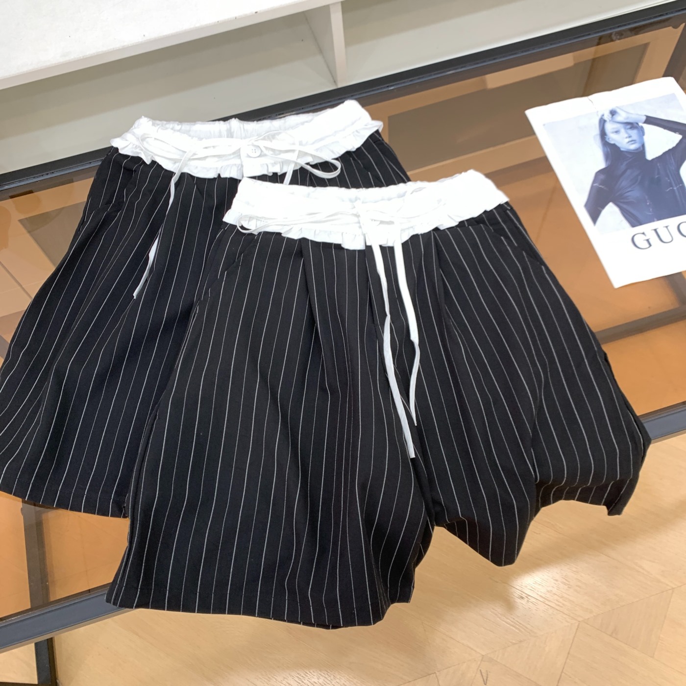 休闲裤直筒百搭显瘦通勤条纹松紧腰百搭短裤女 I#19