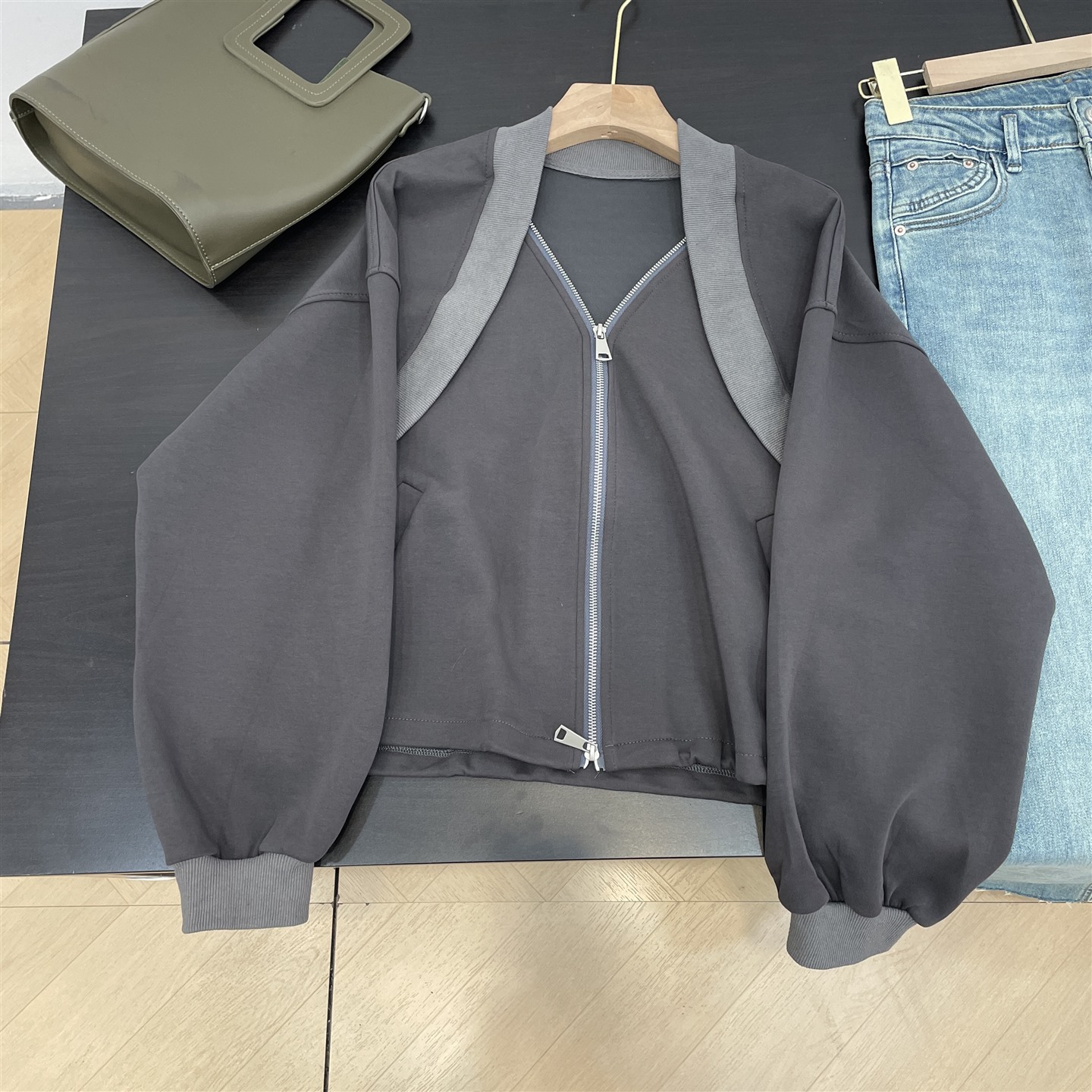 秋季新款拼接短款外套女士休闲百搭显瘦上衣外套K#30