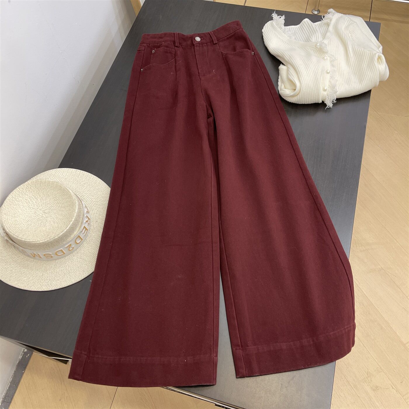 抓绒牛仔裤冬季新款时尚百搭高腰显瘦阔腿长裤女K#16