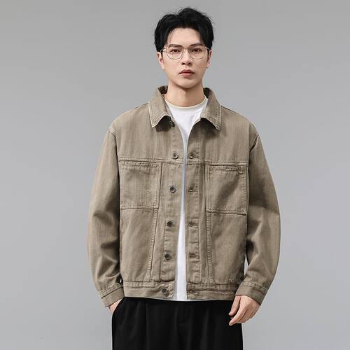 美式复古纯棉宽松牛仔夹克男