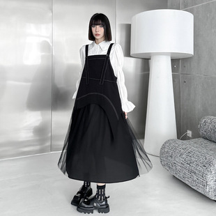 今年流行特惠山本耀司拼接网纱a字背带裙女春夏新款 宽松小众洋气