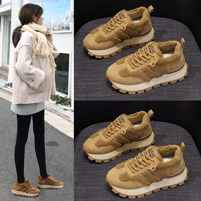今年流行特惠5cm厚底羊羔毛阿甘鞋女新款加绒小码增高厚底德训