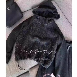 时尚 今年流行特惠韩系设计感拼接亮片连帽短款 卫衣女2026秋冬新款