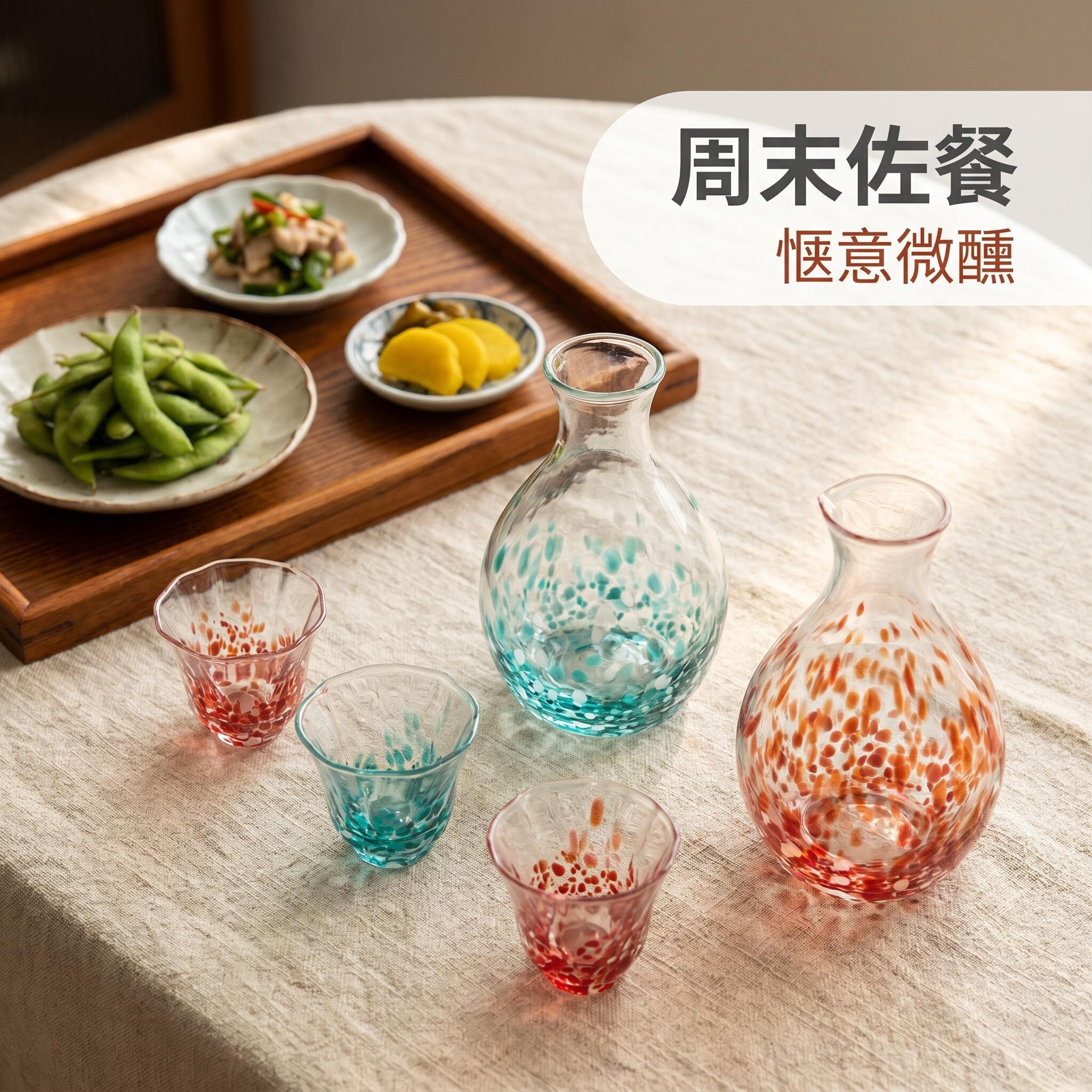 日式清酒杯套装绚彩色玻璃果酒白酒杯小冰酒器清酒壶日本清酒酒具