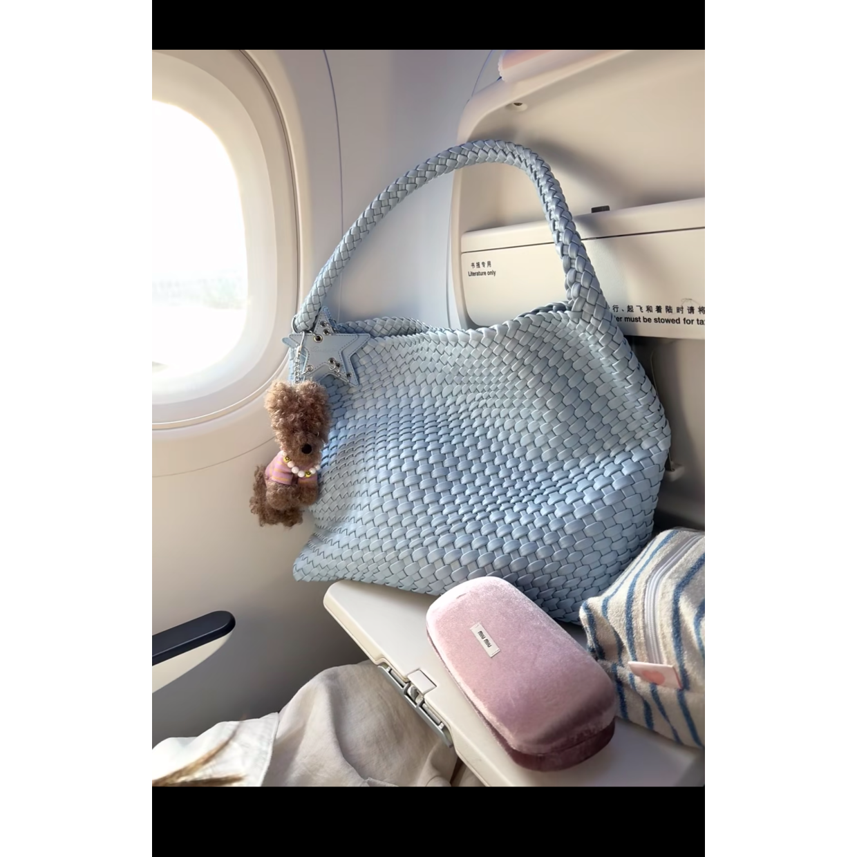 木子自制baby蓝手工编织托特包女大容量通勤时尚单肩手提包编织包