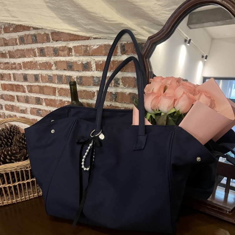 木子自制韩代大容量藏青色托特包