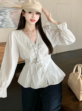 2025早秋新款胖MM法式蕾丝拼接长袖衬衫女显瘦上衣