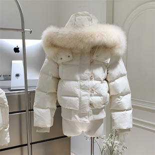 热心芝士侠南区菲奥娜连帽大毛领短款羽绒服女冬小个子白鸭绒外套