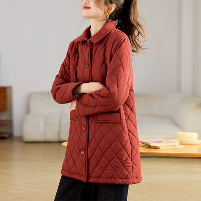 今年流行特惠夹棉外套棉衣中老年女装2025秋冬季中长新款中年妈妈