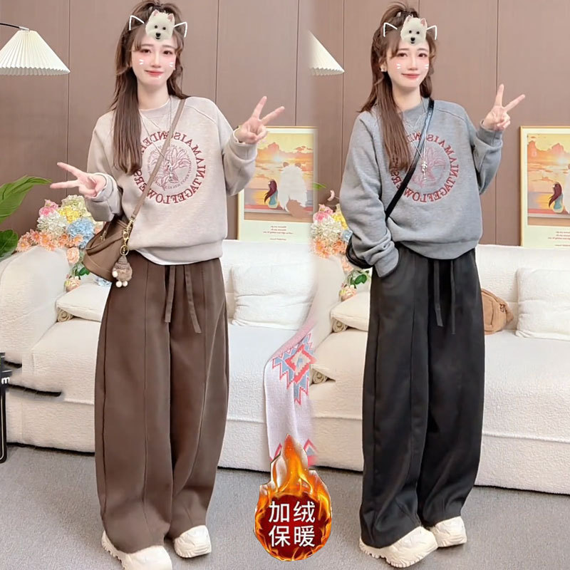 今年流行特惠加绒加厚时尚套装女2025秋冬新款洋气字母刺绣卫衣