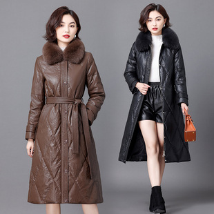 今年流行真皮皮衣女士中长款冬季狐狸毛领皮羽绒服绵羊皮中年