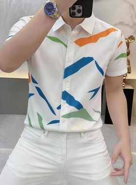 今年流行特惠高档印花男士短袖衬衫夏季时尚潮流百搭个性品质男装
