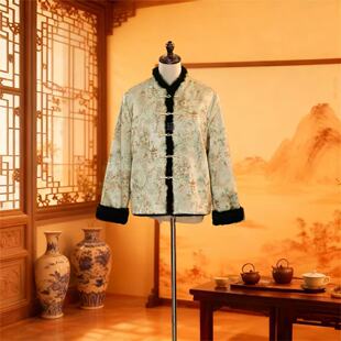 今年流行特惠双面双穿2025新新中式国风香云纱提花拼仿水貂毛开衫
