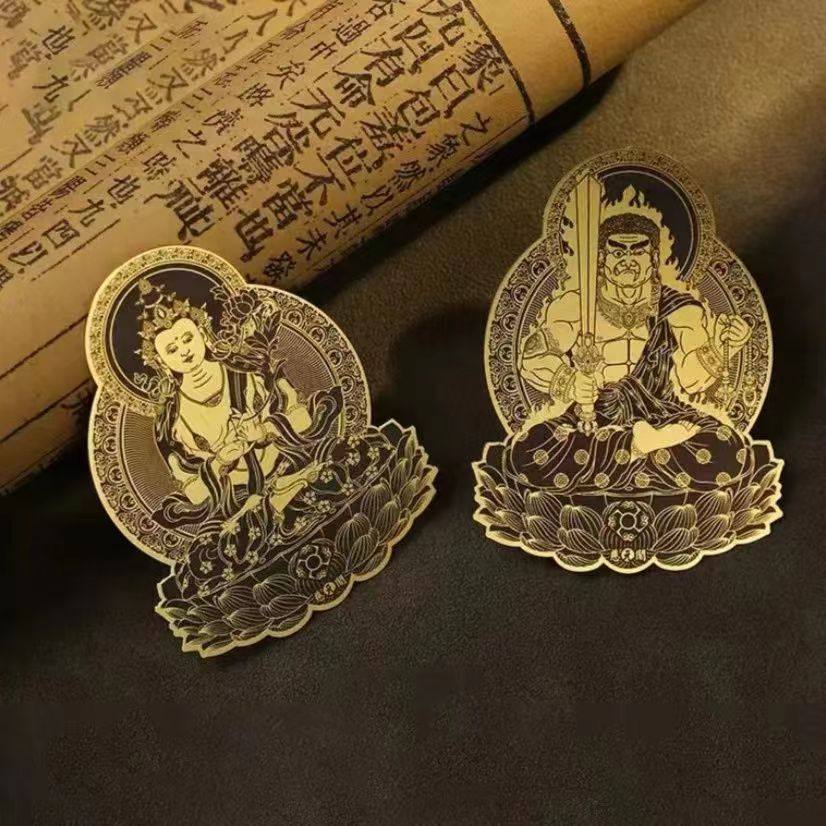 新款十二生肖守护神护身符手机贴金属烫金佛贴本命年八大佛贴纸b