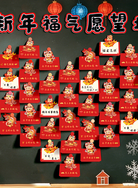 新年元旦班级布置教室装饰墙贴2026目标心愿贺卡片幼儿园小学生公司活动文化展示开学手写愿望祝福明信片