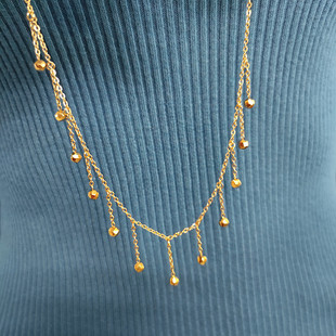 Huo Ting镀18K金色蕾丝豆豆项链女 网红气质圆珠显瘦满天星锁骨链