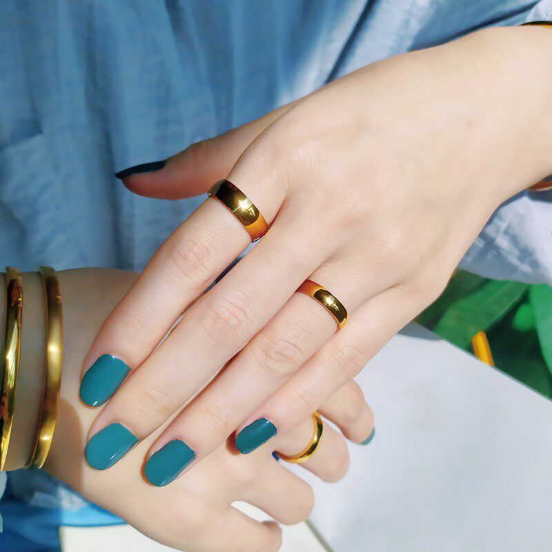 Huo Ting洗手不用摘的chic戒指 女金色复古冷淡风关节ins情侣指环