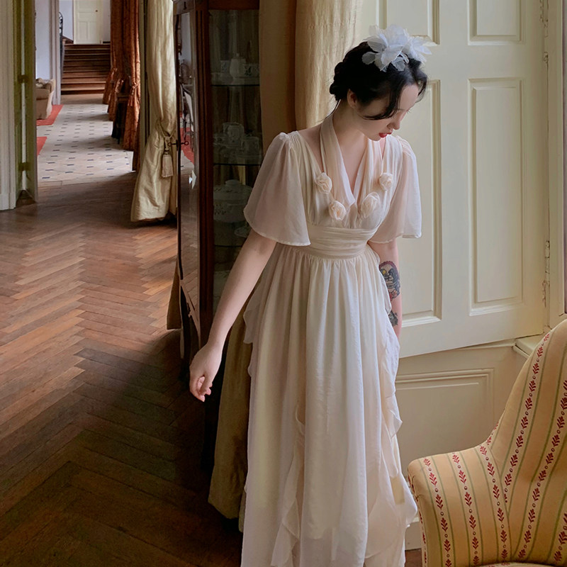 麓津自制《little fairy》希腊风仙女裙复古绝美长裙子礼服连衣裙