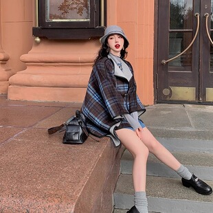 麓津自制《海森堡游记》复古英伦双面可穿羊毛斗篷大衣呢子外套女