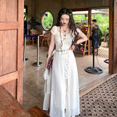 麓津自制 白色不规则连衣裙女 多种穿法 森林女巫 钩花蕾丝拼布