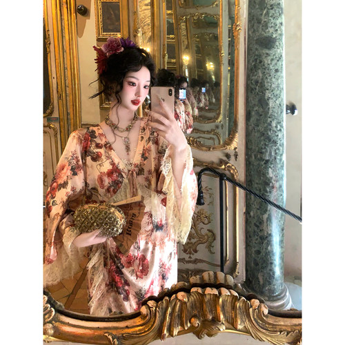 麓津自制《东方蝶梦》极繁美学油画玫瑰樱桃印花上衣小衫半身裙子