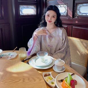 麓津自制《紫云谣》烟霞丁香紫色钉珠刺绣新中式外套半身裙早春女