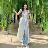 复古丹宁 直筒裤 牛仔裤 显瘦微喇时髦浅蓝长裤 子女 修身 麓津