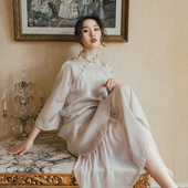 年轻款 麓津自制 气质灰色改良版 新款 少女旗袍连衣裙子 暗香疏影