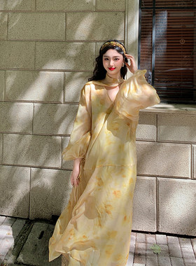 麓津自制《富桂满庭》秋天的落叶色系宽松长袖少女乖乖款连衣裙子