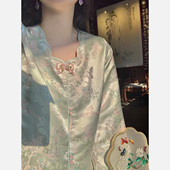 少女宽松长袖 粉绿花瓣领早春新中式 外套半身裙 蝶栖春 麓津自制