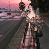 复古粉紫格子浪漫蕾丝印花上衣半身裙子套装 麓津自制 粉调日落