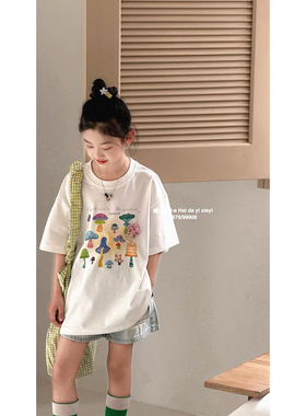 潮牌DEXE蘑菇T恤短袖可爱女童2026夏新大童洋气韩亲子校园青少年