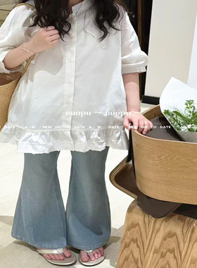 潮牌lOP家衬衫搭喇叭裤女童2026夏儿童大童海风风干净且美腻韩版
