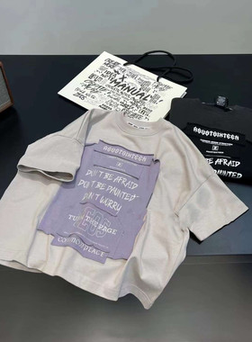 韩国童装潮牌XX两色贴布设计字母短袖T恤2026夏洋气男女大童街舞