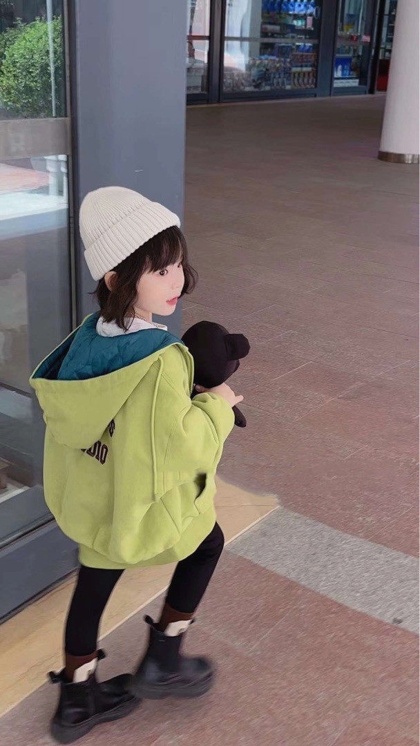 韩国童装潮牌UM两色夹棉连帽拉链卫衣外套男女童2025冬款宽松百搭