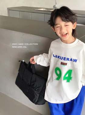 韩国童装2026春款男女中大童94棉卫T搭配靓眼蓝色阔腿长裤潮韩范