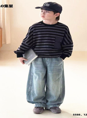 潮牌JC家个性老爹牛仔裤男女童2026春装新大童显瘦百搭亲子手感柔