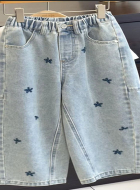 潮牌刺绣小花牛仔萝卜裤女童2026夏装新大童洋气纯女生弯刀裤韩版