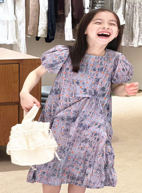 男女童潮牌LJ家24135紫色连衣裙2026夏新款儿童洋气显白亲子装潮