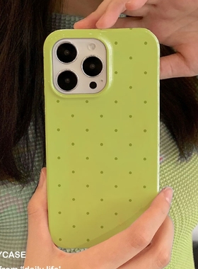 适用iPhone16promax苹果14小米15新款mate70华为p70nova13荣耀200手机壳opporeno14软壳vivox100简约绿色波点