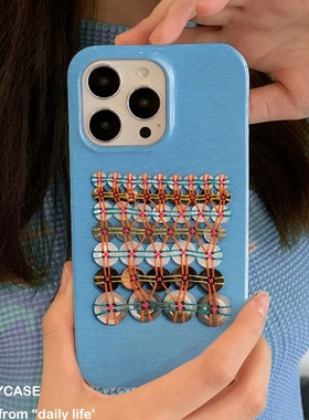 蓝色纽扣适用oppoReno14/13手机壳FindX9/X8硬壳苹果17/16软壳小米17/14pro新款菲林壳华为p80/mate70手机壳