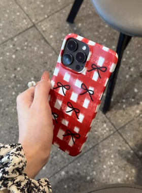 红格纹蝴蝶结~适用华为p60pro手机壳mate60/50/40/30pro全包nova11/10/9/8/7保护套p50/p40/p30荣耀90小米14
