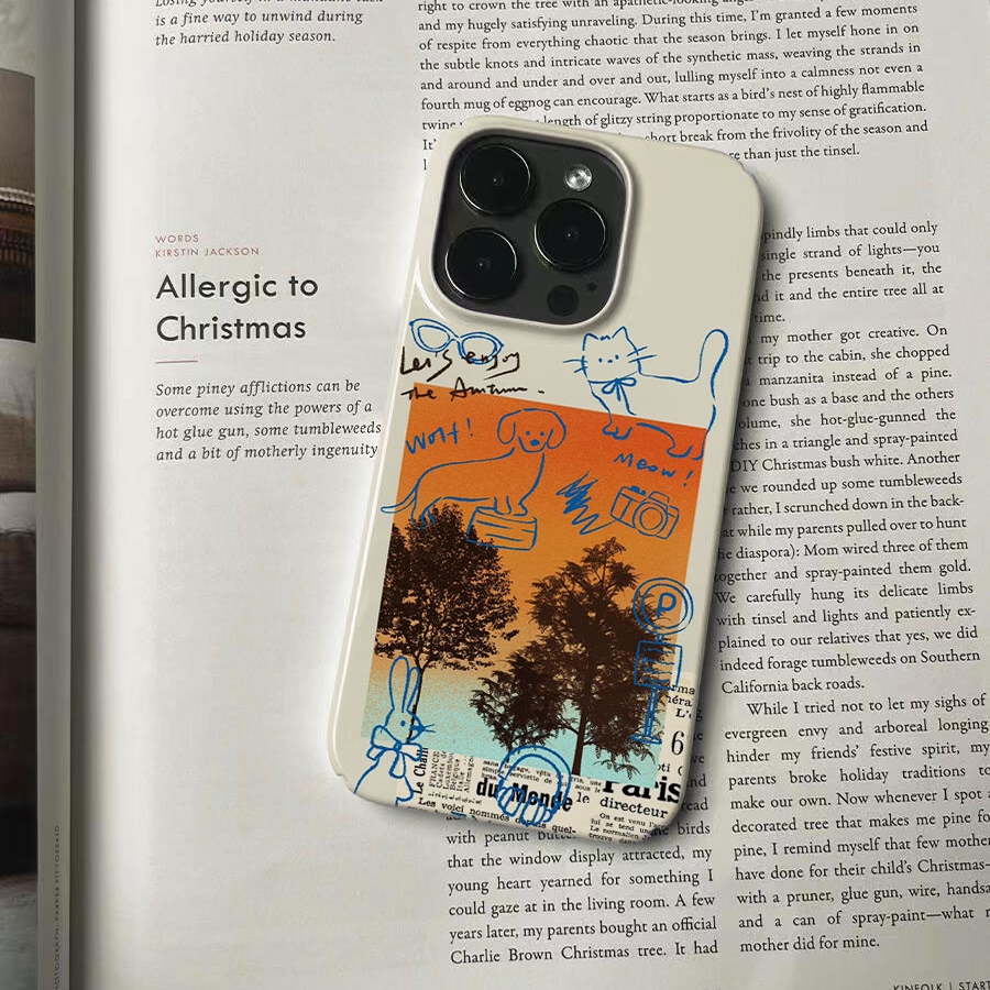 夕阳线条猫咪适用iPhone16promax苹果15小米14新款mate70华为p70nova荣耀200菲林手机壳13opporeno13vivox100