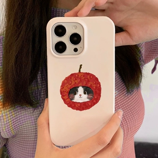 萌萌荔枝猫咪适用苹果16手机壳vivoS19华为P70mate70小米14Ultra /15promax新款oppofindx8荣耀300软vivox200