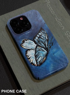 蓝色蝴蝶适用iPhone16promax苹果15小米14新款mate60华为p70适用nova荣耀200菲林手机壳13opporeno12vivos100